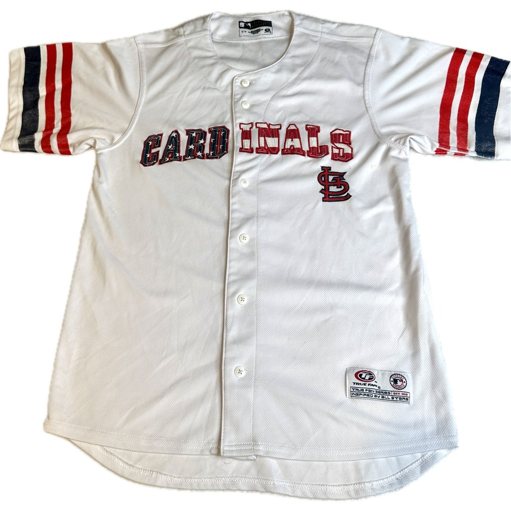 Cardinals MLB Baseball Jersey St Louis Button Up Striped Mens S‎ true Fan